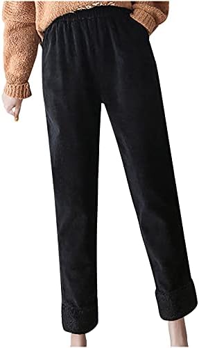LMSXCT ženske vrećaste kolutice Fleece Sherpa obložene gamaše povlačite hlače udobne elastične pantalone sa džepovima