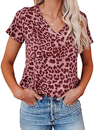 Ljetni vrhovi za žene Casual kratke rukave bluze seksi V izrez majice modni Leopard Print labave