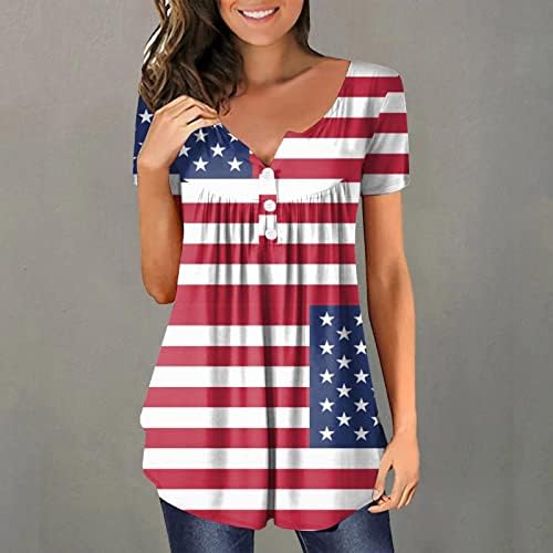 4. jula tunike Tops za žene američka zastava Sakrij stomak majice ljeto Casual kratki rukav dugme