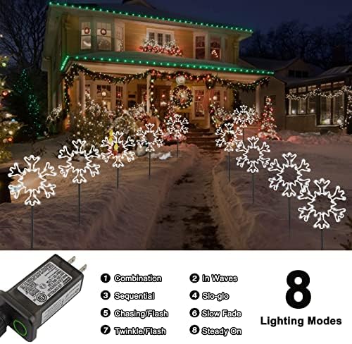 Svijetli božićne pahulje pahulje, 2 pakete 10 svjetla 270 LED 8 modova, shather LED snježna pahuljica svjetla za svjetlo svetla priključuju za dvorište, popločani dijelovi, snježno bijelo