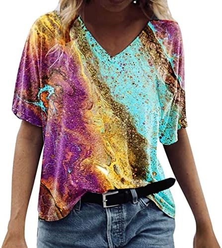 ZEFOTIM Havajske košulje za žene 2023. kratki rukav V izrez cvjetna plaža Boho modna casual bluza