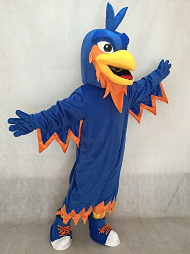 Plava foenix maskota sa šiljastom glavom, krilima, repom i tenisima