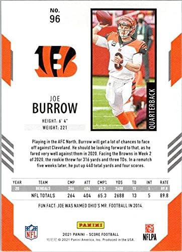 2021 Ocjena # 96 Joe Burrow Cincinnati Bengals NM-MT NFL Fudbal
