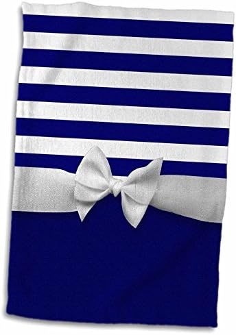 3D Rose Nautical mornarsko plave pruge-Faux White Ribbon luk grafički elegantan mornar elegantan stilski peškir, 15 x 22, višebojni