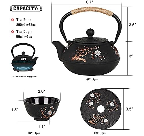 Čajnik od livenog gvožđa sa čajnim čaša Trivet Japanski stil Tetsubin Čajnik za čaj sa infusiranom željeznom čajnom set poklon za odrasle Oca Matične porodice