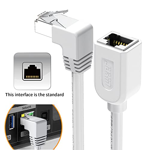 JUXINICE CAT6 Ethernet Produžni kabl 90 stepeni desno upleten naniže, širina pojasa do 250MHz,1.5 FT 0.5 m,Bijela