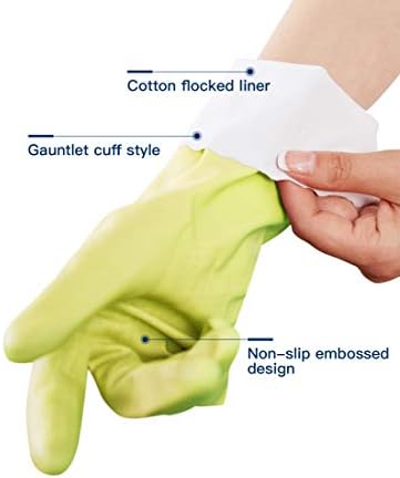Lanon Protection wahoo rukavice za čišćenje posuđa prilagođene koži, pamučna Flokirana olovka, kuhinjske rukavice za višekratnu upotrebu, neklizajuće, žute, velike