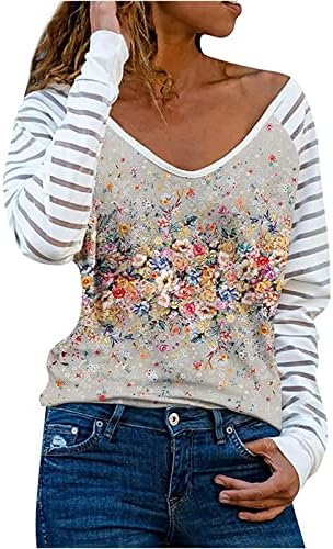 Ženske košulje s dugim rukavima Proljeće Modni scroop-vrat Striperice labavi ispisani patchwork bluza vrhova pulover