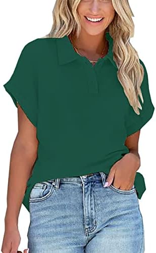 Dugme V izrez Polo košulja za žene opušteno rastezljivo kratki rukav Ležerni poslovni vrhovi uredskog ljeta