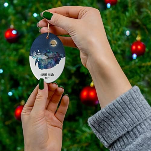 Blue Galaxy Betta riba ukrasi za 2023 božićno drvce personalizovano ime pokloni 2024 Nova godina eve dekoracije bijeli Oval