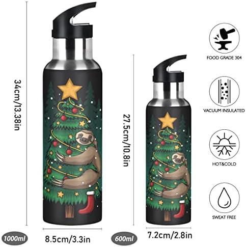Glaphy Merry Christmas Sloth flaša za vodu, 32 oz flaša za vodu sa slamnatim poklopcem izolovani Nerđajući