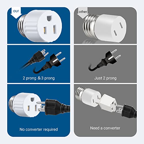 DEWENWILS Light Socket to Plug Adapter 3 krak, E26 / E27 sijalica izlaz utičnica Adapter, 2 & amp; 3 krak