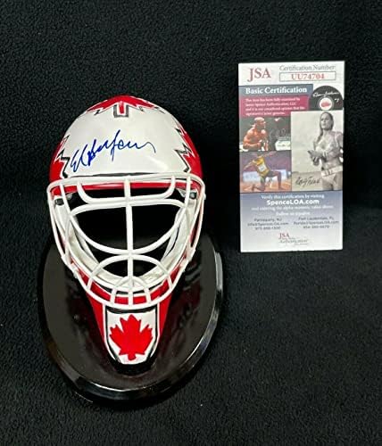 Ed Belfour potpisao tim Kanada keramička Mini golmanska maska JSA COA Javorovi listovi-NHL šlemovi i maske sa autogramom