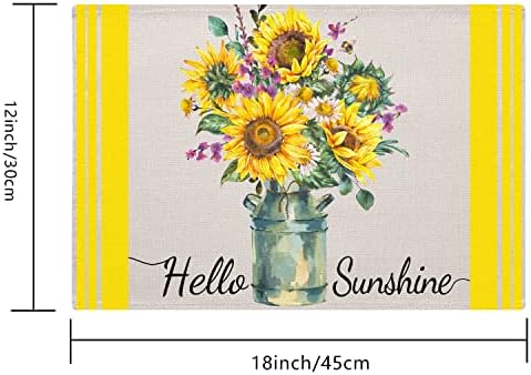 Hello Sunshine suncokret Placemats Set od 4 18x12 inča, rustikalne ljetne sezonske ukrasne prostirke za večeru za kuhinjski sto
