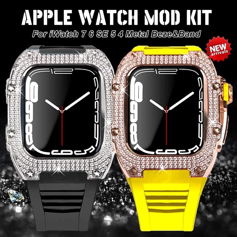 Eksil Diamond Diy Modication za Apple Watch seriju 8 7 45mm luksuzni mod od nehrđajućeg čelika za iWatch 44 mm gumenu traku