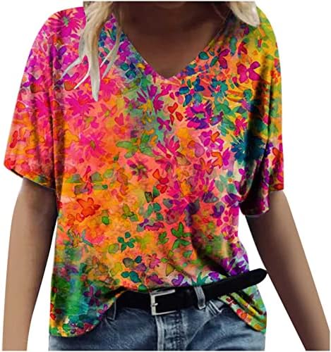 Bluza tie za teen djevojke jesen ljetni kratki rukav pamuk V izrez cvijet grafički ručak top s6 s6