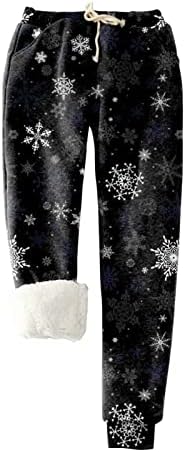 ZDDO božićne ženske fleke sherpa obloženi zimski toplim atletskom joggerom Xmas pantalone za snježne pahulje