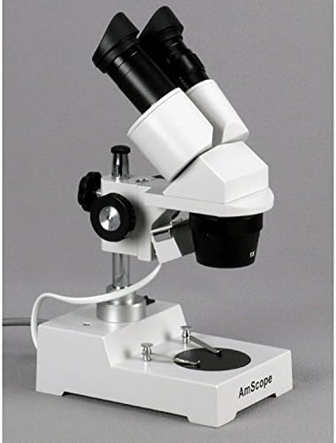 Amscope Se304-PX binokularni Stereo mikroskop, okulari WF5x i WF10x, uvećanje 10X/20x/40X, 2x i 4x ciljevi, volframovo osvjetljenje, reverzibilna crno / bijela pozornica, postolje za stub, 110v