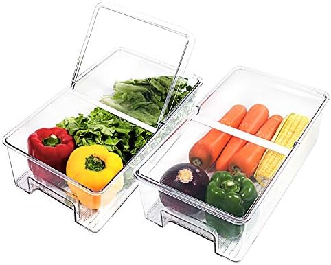 elabo kontejneri za skladištenje hrane frižider proizvodi Saver-Slaganje frižider Organizator čuvar fioke kante sa poklopcima, organizatori frižidera i skladište za povrće, BPA-Free, 2 Pakovanje