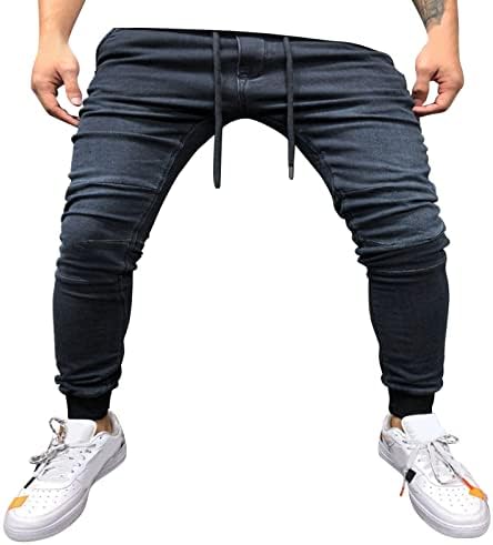 MIASHUI wangled Muška Moda Casual ravni džepni vezica struk jednobojne tanke traperice hlače unutarnji