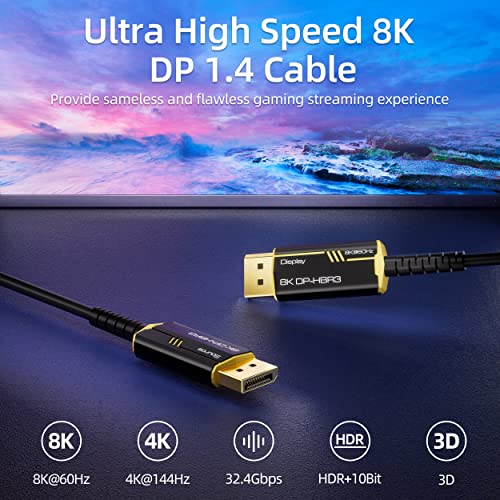 DGHUMEN 8K Fiber Optic DisplayPort 1.4 Kabel 100Feet, nosači 8k @ 60Hz, 4k @ 144Hz Velika brzina