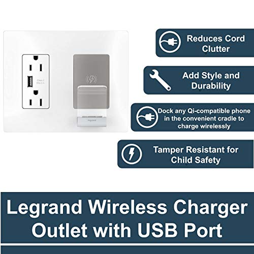 Legrand Radiant dekorator Rocker Outlet sa bežičnim telefonskim punjačem i USB portom, bijelom i Legrand radiant 15A otporna na tamnu, samotestiranje tipa-a / c USB GFCI izlaz, bijeli otvor