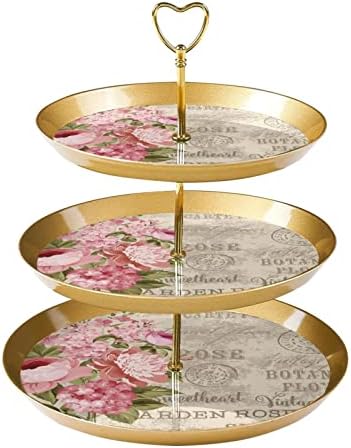 3-slojni stalak za torte, Poštanski toranj za prikaz deserta vrtne ruže, plastični okrugli držač za kolačiće