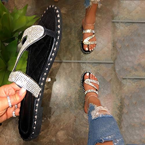 Balakie Rhinestone Sandale, ženske ravne sandale, sandale za dragulje, ljetna plaža Sandal papuče