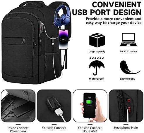 LapsounO Travel Laptop ruksak, izdržljiv veliki 17 inčni nošenje na putni ruksak, Odobreno letom TSA-e za nošenje backpackanta-krađe USB školske torbe