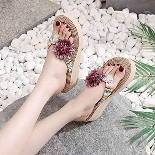 Ljetne papuče za žene tkanje cvjetnih klinova plaža Flip-Flops Početna obuća Prozračne papučene žene Drćene sandale ravne sandale