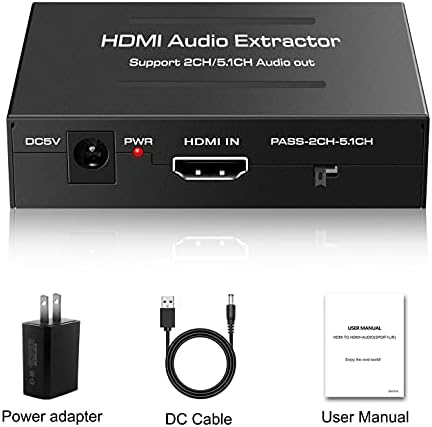 DIGSUN HDMI Audio ekstraktor HDMI do HDMI + optički / RCA Stereo analogni adapter Audio Displatter, 4K HDMI