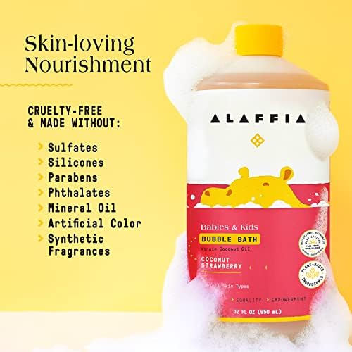 Alafini Babe i dječje mjehurić, nježne bebe Essentials za osjetljivu kožu, čišćenje i mirišne mjehuriće, postrojenje zasnovanu formula, vegan, kokos i jagoda, 32 fl oz