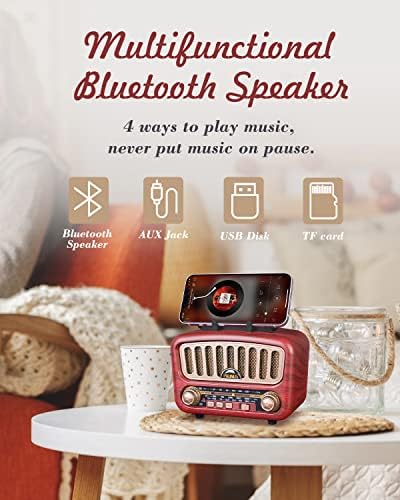 【2023 najnoviji】 PRUNUS J-180 Stari Retro Radio Bluetooth zvučnik sa najboljim zvukom, prenosivi AM FM Radio sa glasnom jačinom zvuka, Bluetooth 5.0 Bežična veza, TF kartica i MP3 plejer, punjivi zvučnik