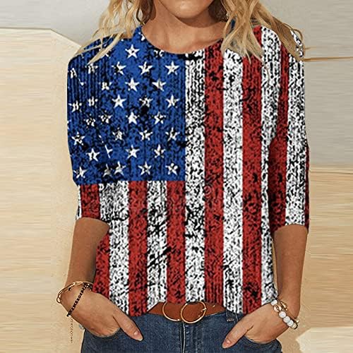 RbCulf ženske Patriotske majice Dan nezavisnosti štampani tanki Fit o-izrez 3/4 rukavi majica bluza bluza