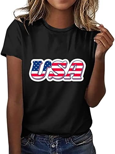 Kratki rukav Shirt Dan nezavisnosti Shirt ženske grafičke majice za žene Top Crewneck kratki rukav USA Print