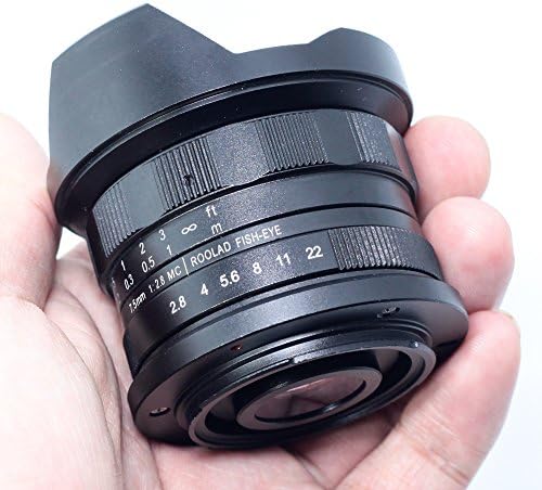 Roolad 7,5 mm F2.8 APS-C fiksna leća za Canon EoSM kamere bez ogledala - crna sa zaštitnim poklopcem