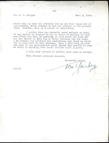 Tom Yawkey JSA Coa potpisao 1938. autogram Bostonskog pisma na dvije stranice