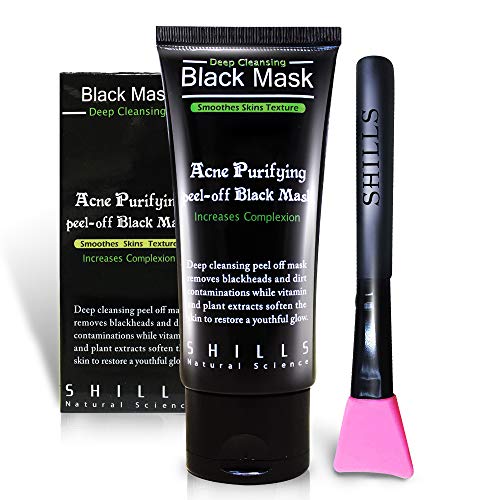 SHILLS ugalj crna maska, Maska za ljuštenje, maska za drveni ugalj, maska za ljuštenje crne boje, dubinsko čišćenje, pročišćavanje, crna maska sa aktivnim ugljem sa četkom