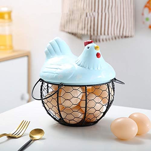 Yowein košare za čuvanje pilećih jaja za svježa jaja, crna metalna mrežasta žica keramički držač za jaja
