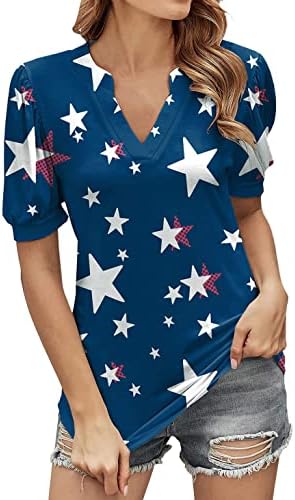 Ženske Duge Rukave Američka Košulja V Zastava Ženska Obojena Košulja Vrat Ruka Kratki Pulover Za Dan Nezavisnosti