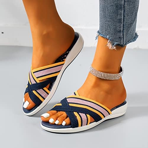 Ženske ljetne plaže tobogani ravne klinaste papuče elastične sandale sa otvorenim prstima meke udobne papuče sa jastukom
