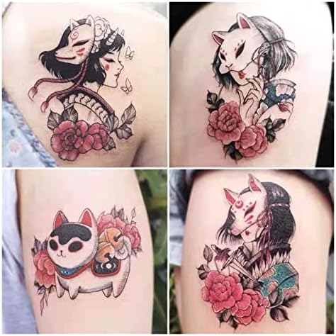Naljepnice za tetovaže 8pcs Privremena tetovaža Devil maska ​​Japanski geisha ukiyo-e Gril Body Art Mot prijenos