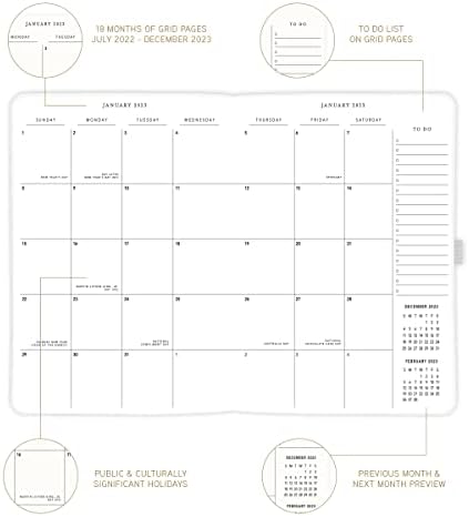 Graphique 2023 Poslovni planer | 18-mjesečni organizator, 2022.-dec. Jula 2023 | Tjedni i mjesečni namazi | Obavezna stranica i napomena | Pocket & Pen Loop | Veganska koža | Klasična svijetloplava | 6 x 8