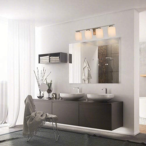 NEOUS 4 Light kupatilo Vanity Light UL naveden zid Sconce brušeni nikl sa bijelim cilindričnim staklenim Sjenilima