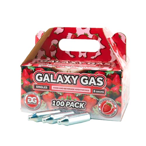 Galaxy Gas Strawberry Cream Punjači za šlag, 8g azot oksida N20, Set punjača za kremu, patrone za šlag, 100 Count