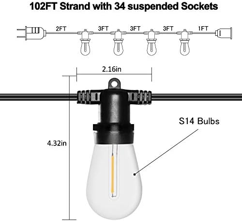 Banord 102FT vanjski gudački svjetla, vodootporni pateli sa 35 Shater Otporno na LED žarulje visine, crne