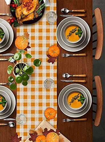 Kućni trkač za jesenji stol, jesenska pureća bundeva i narandžasti karirani dekor za porodičnu večeru