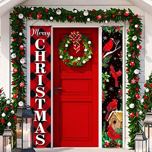 Sretan božićni ukrasi za baner Xmas Kardinali vanjskih vrata na otvorenom dvorišne trijem potpisuje kardinale