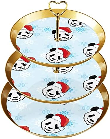 DRAGONBTU 3 TOER CUNCCAKE postolje sa zlatnim štapom plastičnom desertnom tornjem za desertni pladanj Božić Panda zimski voćni bombonski displej za vjenčanje rođendan božićne čajne zabave