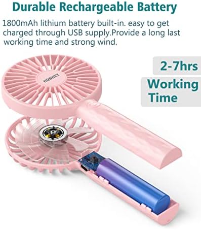 Honhey Prijenosni ručni ventilator i super mini lična ventilator ventilator sa USB punjivom baterijom, ventilator za šminkanje za žene za žene djevojke djeca na otvorenom